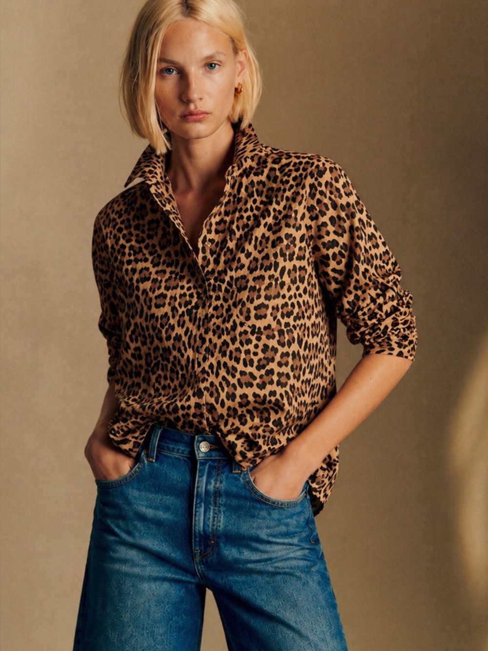 J.Crew Leopard High-Low Popover Tunic Top Animal Print Blouse Size Large